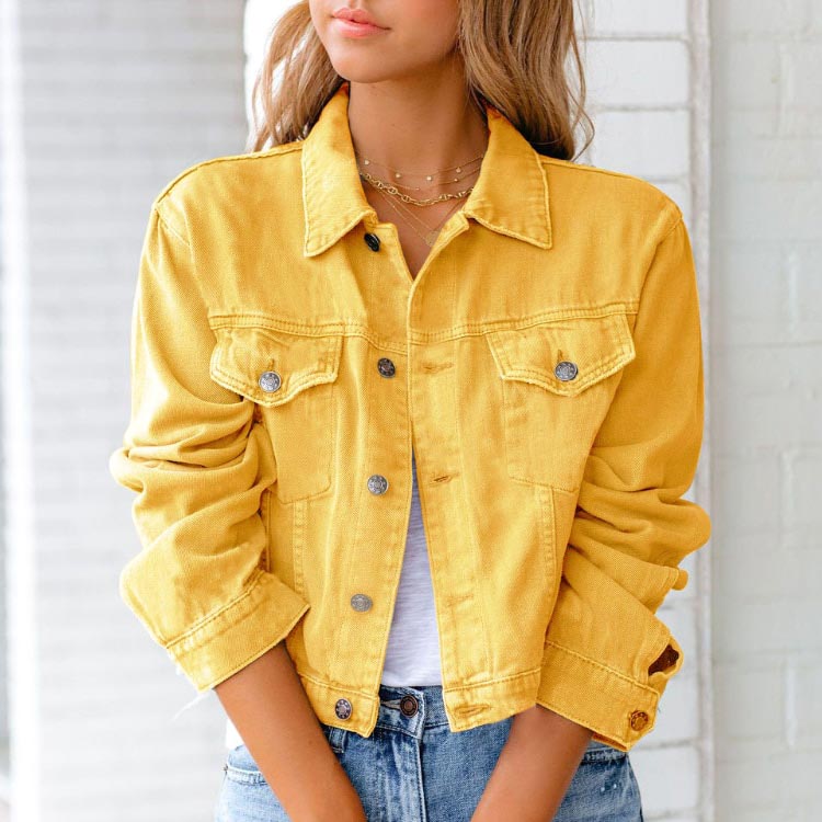 women's quilted patchwork denim jacket: yellow turquoise – Scout & Indiana  DE